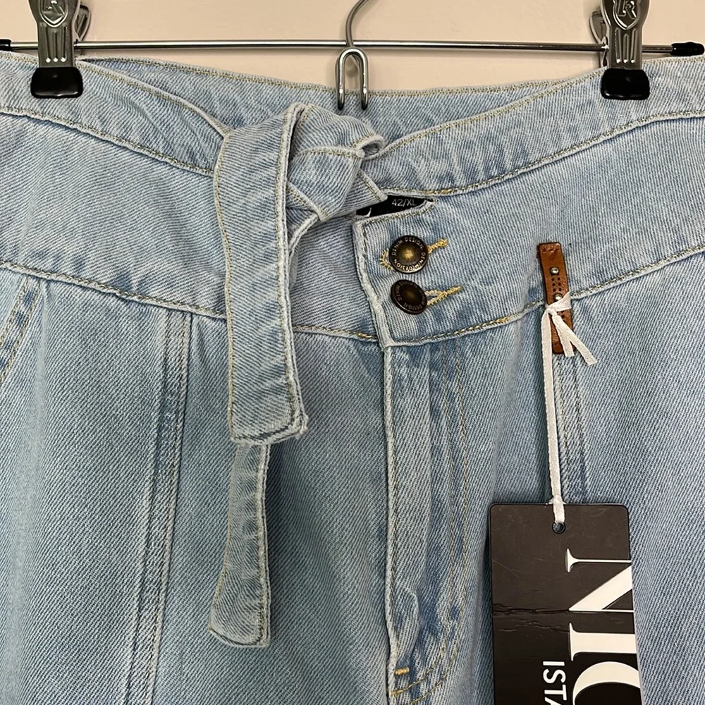NICE Istanbul paperbag tie waist denim pants - Picture 5 of 7